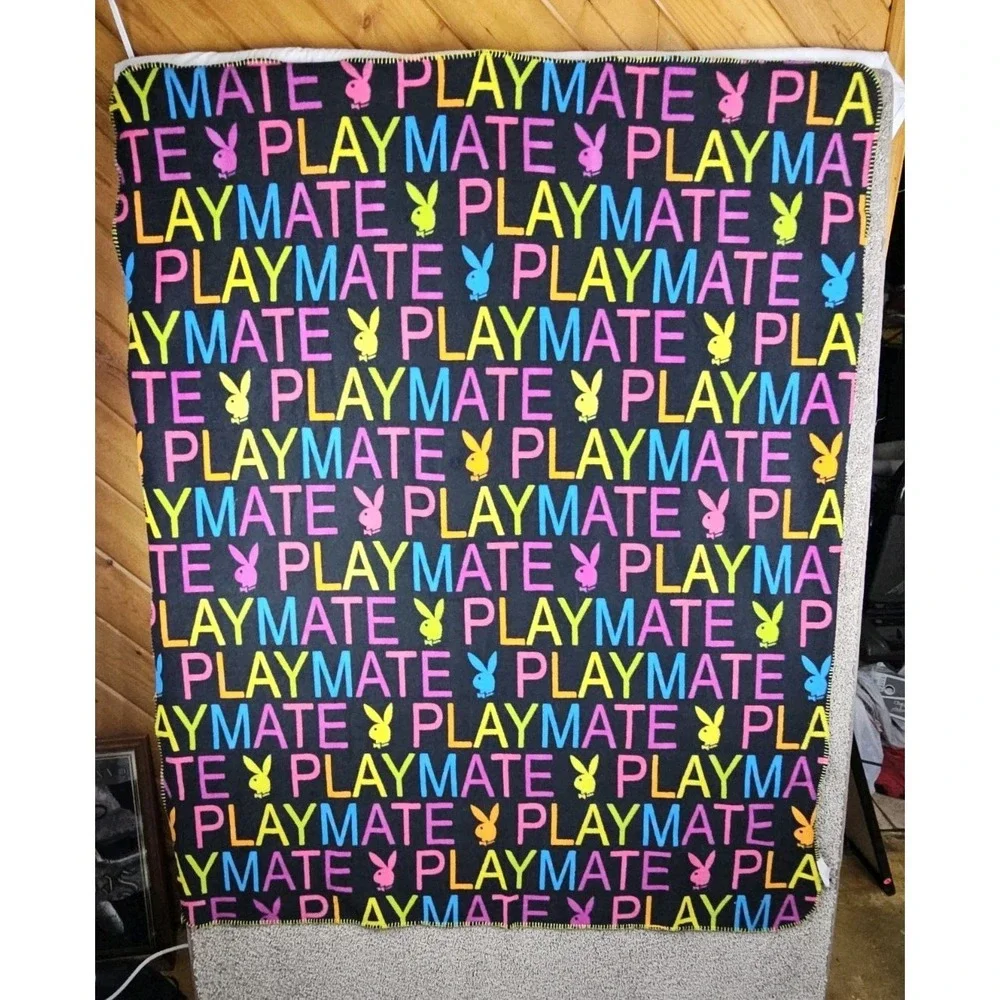 Vintage Playboy Playmate Bunny Blanket Throw 60X48 Black, Yellow, Pink, Blue Y2K